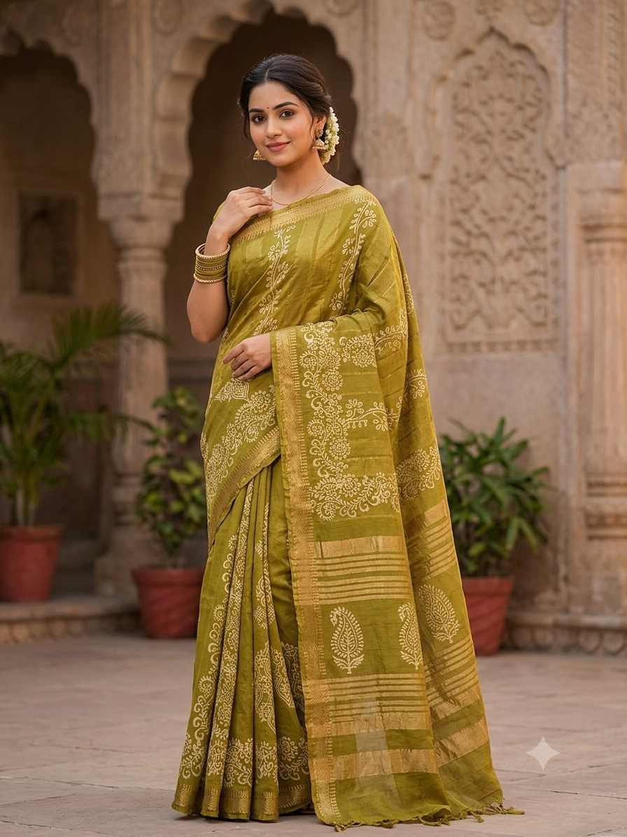 Mangalagiri Hand Block Prints Sarees